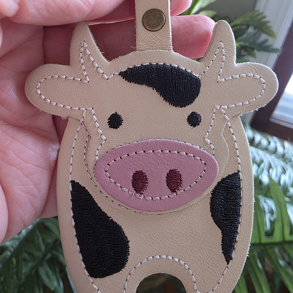 Portland Leather Cow-Shaped Bag Charm in Tan and Black - Picture 2 of 5